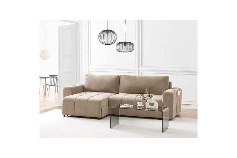 Sofa i højre hjørne Højrevendt Innvik - Brun, 213x156 cm - Møbler - Sofaer - Sovesofaer