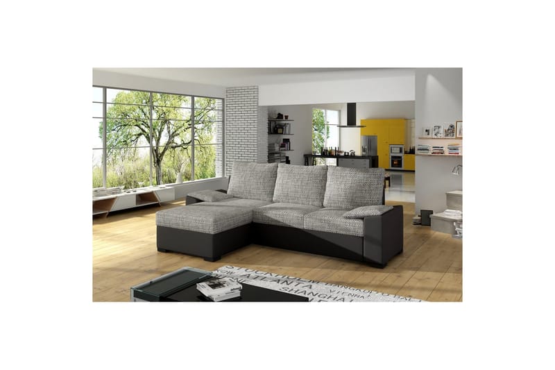 Sofa med chaiselong Eltap Letto 245x160x90 cm - Berlin 01, Soft 11, Grå, Sort - Møbler - Sofaer - Sovesofaer