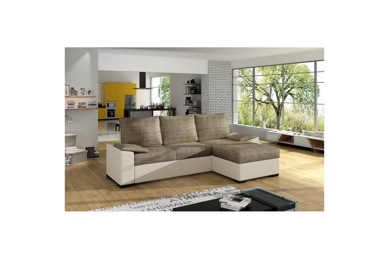 Sofa med chaiselong Eltap Letto 245x160x90 cm - Berlin 03, Blød 33, Beige - Møbler - Sofaer - Sovesofaer
