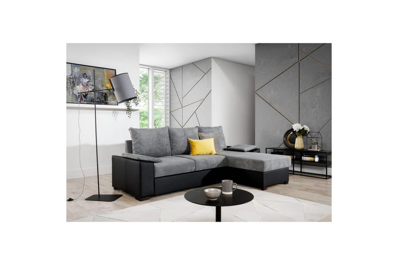 Sofa med chaiselong Eltap Letto 245x160x90 cm, Omega 13, Soft 11, Grå, Sort