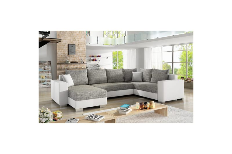 Sofa med chaiselong Eltap Marco 312x210x92 cm, Berlin 01, Blød 17, Grå, Hvid, Venstre