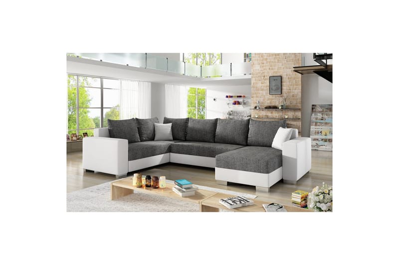 Sofa med chaiselong Eltap Marco 312x210x92 cm - Berlin 02, Blød 17, Sort, Hvid, Højre - Møbler - Sofaer - Sovesofaer
