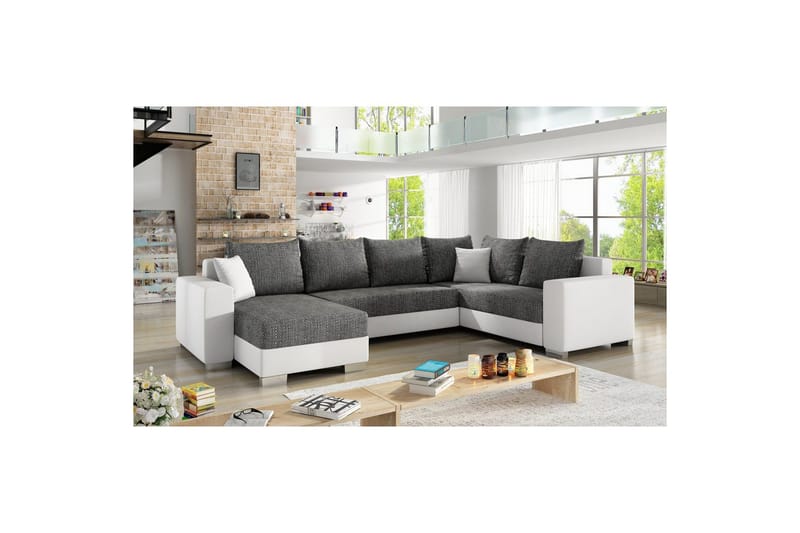 Sofa med chaiselong Eltap Marco 312x210x92 cm - Berlin 02, Blød 17, Sort, Hvid, Venstre - Møbler - Sofaer - Sovesofaer