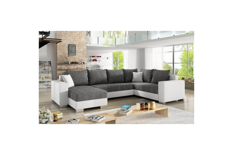 Sofa med chaiselong Eltap Marco 312x210x92 cm, Berlin 02, Blød 17, Sort, Hvid, Venstre