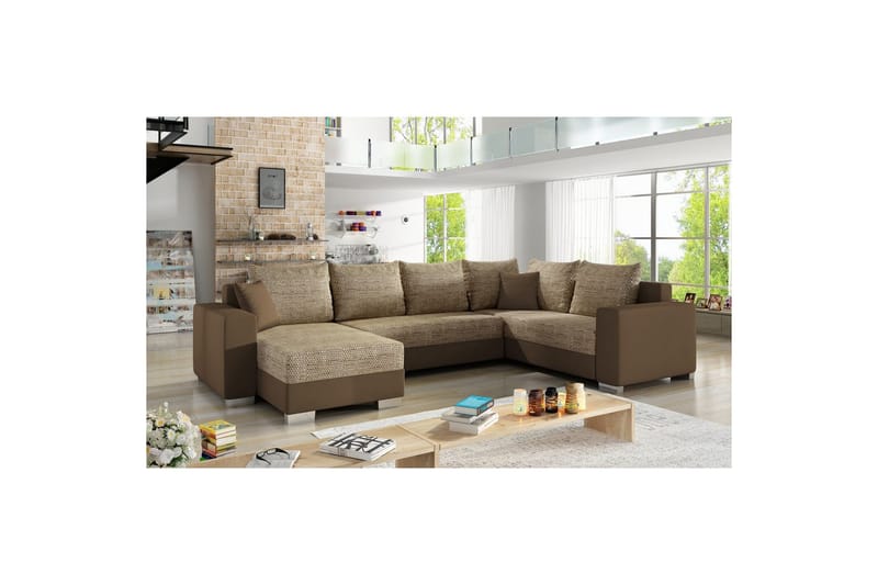 Sofa med chaiselong Eltap Marco 312x210x92 cm - Berlin 03, Blød 15, Beige, Brun, Venstre - Møbler - Sofaer - Sovesofaer