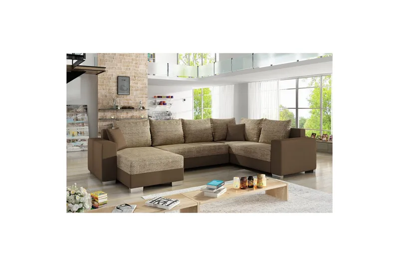 Sofa med chaiselong Eltap Marco 312x210x92 cm, Berlin 03, Blød 15, Beige, Brun, Venstre