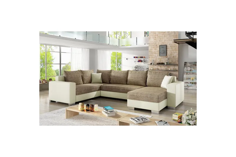 Sofa med chaiselong Eltap Marco 312x210x92 cm, Berlin 03, Blød 33, Beige, Højre