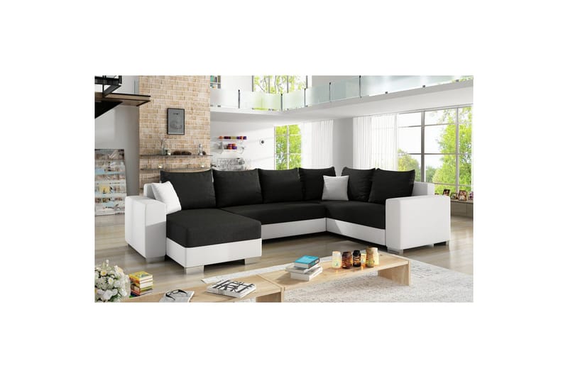 Sofa med chaiselong Eltap Marco 312x210x92 cm, Sawana 14, Soft 17, Sort, Hvid, Venstre