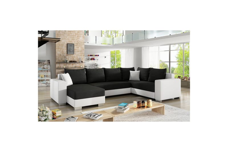 Sofa med chaiselong Eltap Marco 312x210x92 cm - Sawana 14, Soft 17, Sort, Hvid, Venstre - Møbler - Sofaer - Sovesofaer