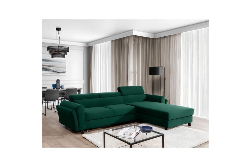 Sofa med chaiselong Eltap Mariall 288x200x92 cm - Kronos 19, Mørkegrøn, Højre - Møbler - Sofaer - Sovesofaer