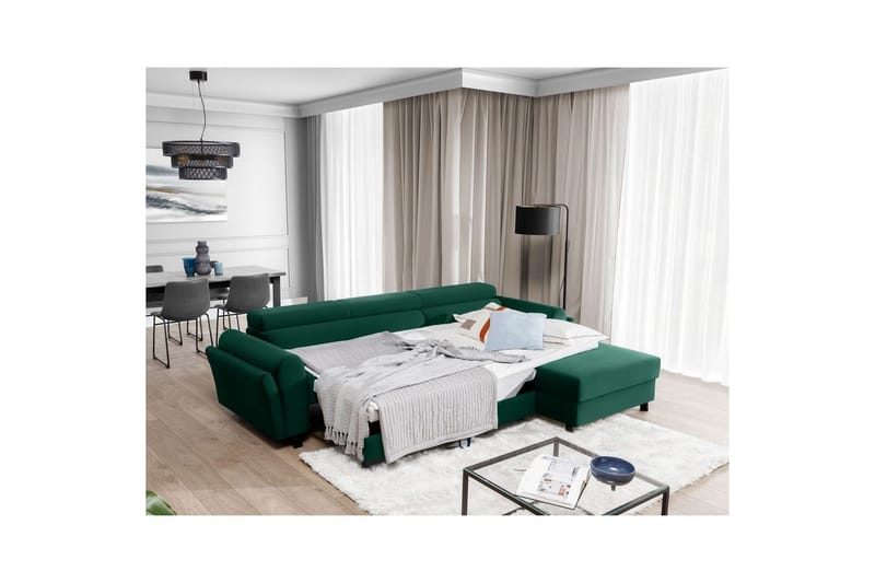 Sofa med chaiselong Eltap Mariall 288x200x92 cm - Kronos 19, Mørkegrøn, Højre - Møbler - Sofaer - Sovesofaer