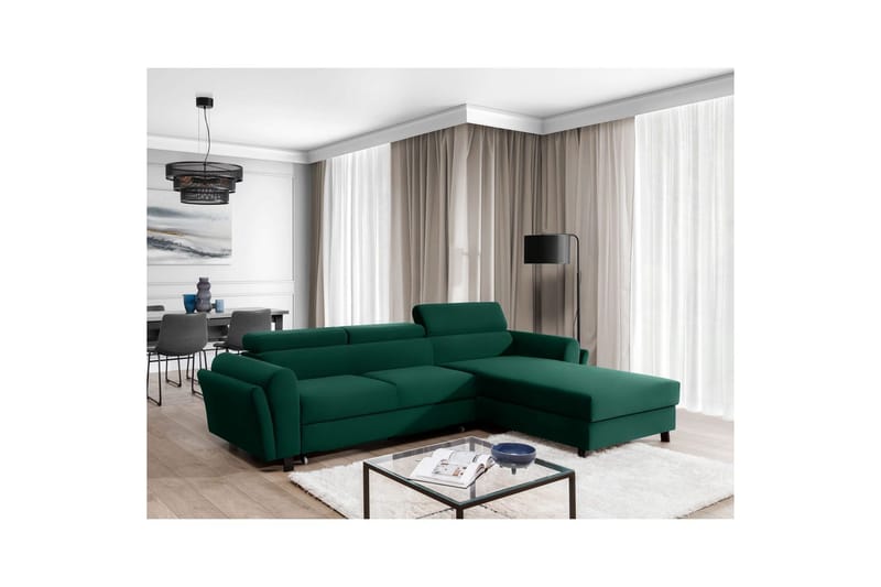 Sofa med chaiselong Eltap Mariall 288x200x92 cm - Kronos 19, Mørkegrøn, Højre - Møbler - Sofaer - Sovesofaer