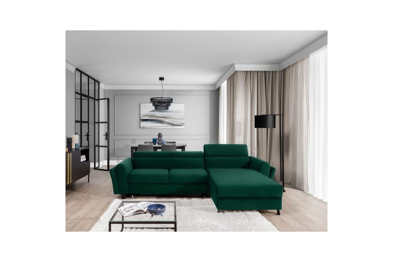 Sofa med chaiselong Eltap Mariall 288x200x92 cm - Kronos 19, Mørkegrøn, Højre - Møbler - Sofaer - Sovesofaer