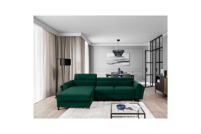 Sofa med chaiselong Eltap Mariall 288x200x92 cm - Kronos 19, Mørkegrøn, Venstre - Møbler - Sofaer - Sovesofaer