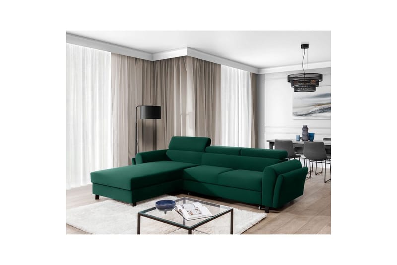 Sofa med chaiselong Eltap Mariall 288x200x92 cm - Kronos 19, Mørkegrøn, Venstre - Møbler - Sofaer - Sovesofaer