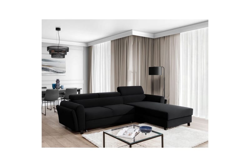 Sofa med chaiselong Eltap Mariall 288x200x92 cm - Mat Velvet 99, Blå, Højre - Møbler - Sofaer - Sovesofaer