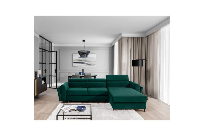 Sofa med chaiselong Eltap Mariall 288x200x92 cm - Monolith 37, Grøn, Højre - Møbler - Sofaer - Sovesofaer