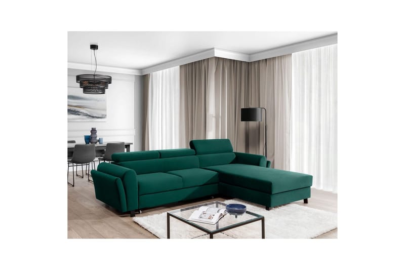 Sofa med chaiselong Eltap Mariall 288x200x92 cm - Monolith 37, Grøn, Højre - Møbler - Sofaer - Sovesofaer