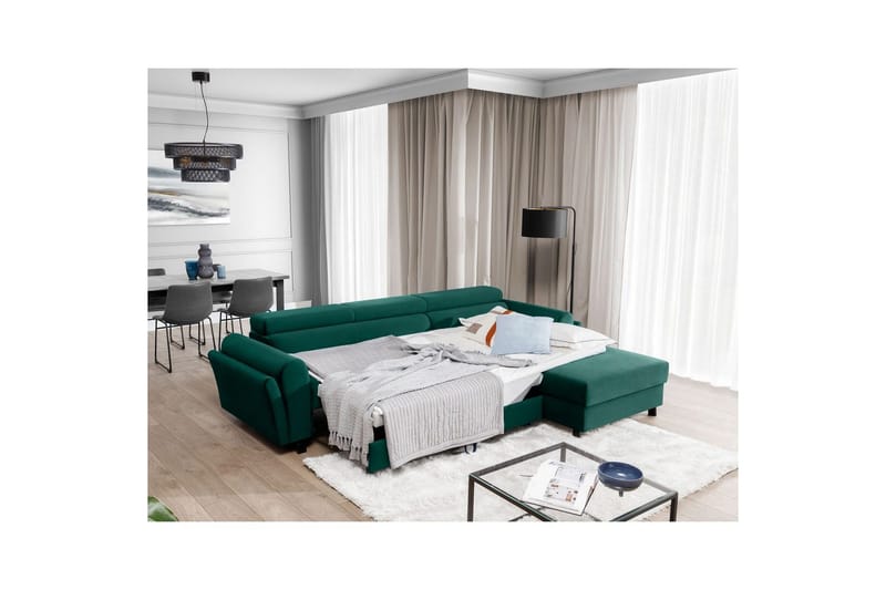 Sofa med chaiselong Eltap Mariall 288x200x92 cm - Monolith 37, Grøn, Højre - Møbler - Sofaer - Sovesofaer