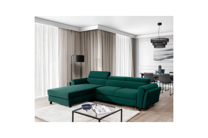 Sofa med chaiselong Eltap Mariall 288x200x92 cm - Monolith 37, Grøn, Venstre - Møbler - Sofaer - Sovesofaer