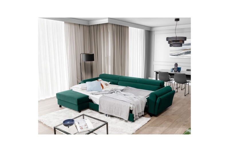 Sofa med chaiselong Eltap Mariall 288x200x92 cm - Monolith 37, Grøn, Venstre - Møbler - Sofaer - Sovesofaer