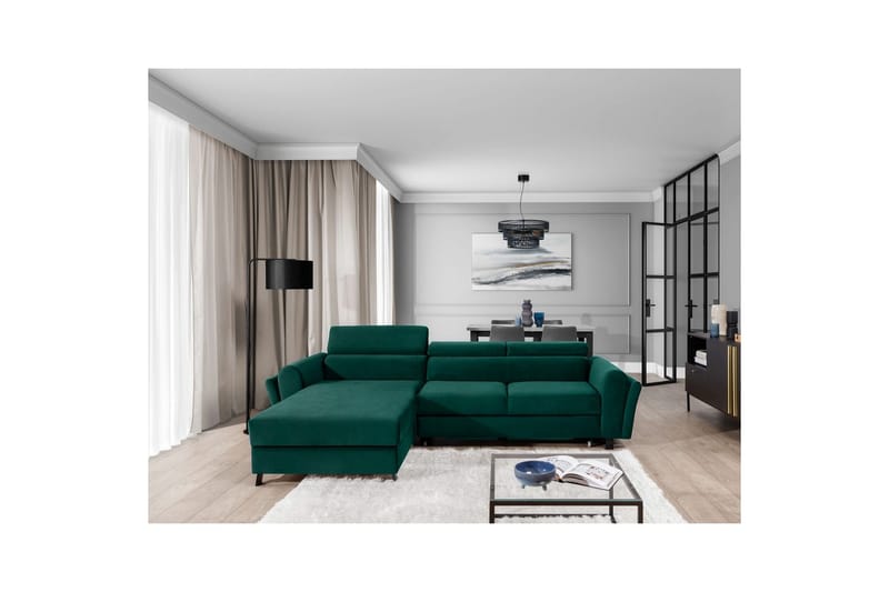 Sofa med chaiselong Eltap Mariall 288x200x92 cm - Monolith 37, Grøn, Venstre - Møbler - Sofaer - Sovesofaer