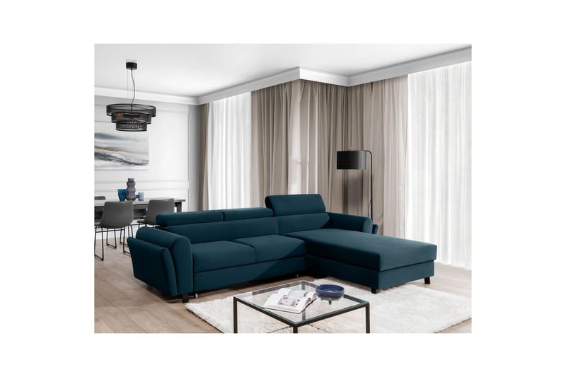 Sofa med chaiselong Eltap Mariall 288x200x92 cm - Monolith 77, Blå, Højre - Møbler - Sofaer - Sovesofaer