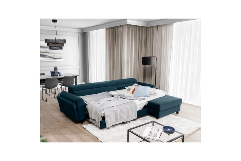 Sofa med chaiselong Eltap Mariall 288x200x92 cm - Monolith 77, Blå, Højre - Møbler - Sofaer - Sovesofaer