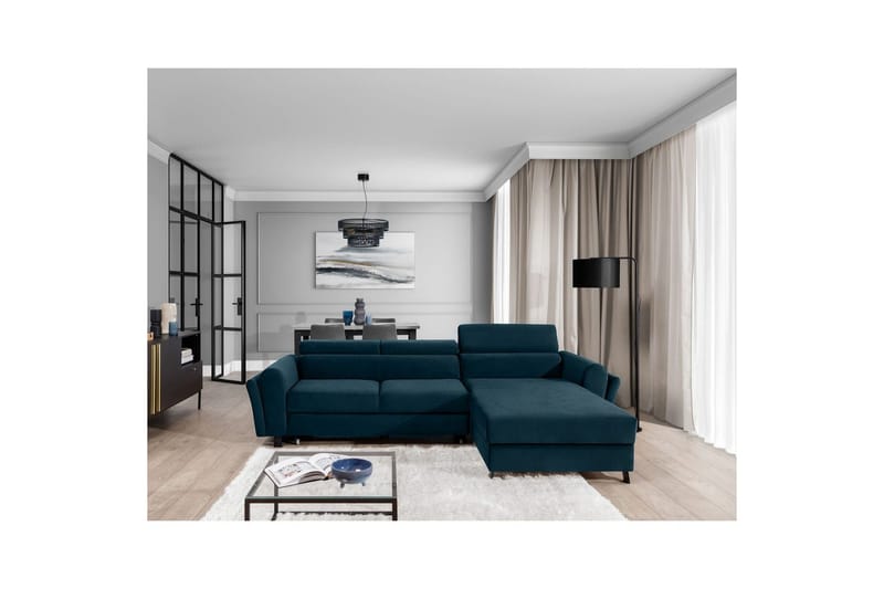 Sofa med chaiselong Eltap Mariall 288x200x92 cm - Monolith 77, Blå, Højre - Møbler - Sofaer - Sovesofaer