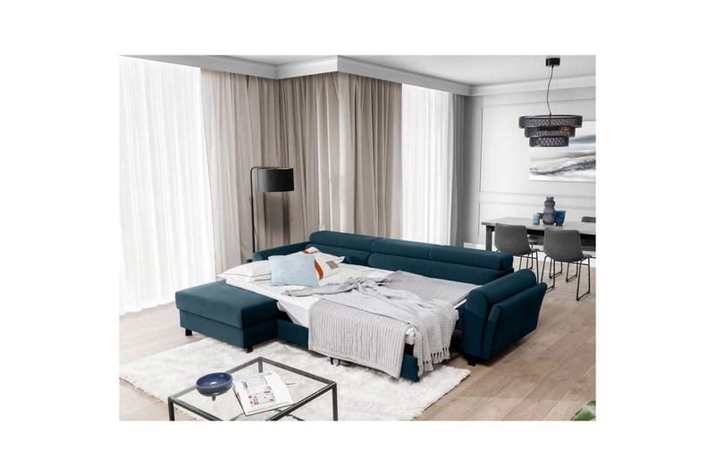 Sofa med chaiselong Eltap Mariall 288x200x92 cm - Monolith 77, Blå, Venstre - Møbler - Sofaer - Sovesofaer
