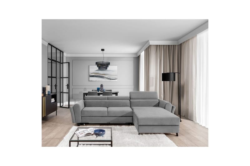 Sofa med chaiselong Eltap Mariall 288x200x92 cm - Monolith 84, Lysegrå, Højre - Møbler - Sofaer - Sovesofaer