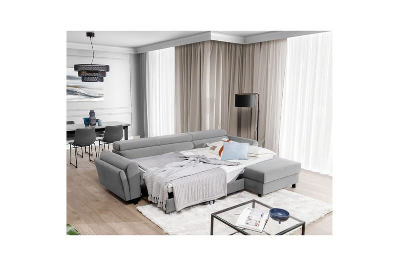 Sofa med chaiselong Eltap Mariall 288x200x92 cm - Monolith 84, Lysegrå, Højre - Møbler - Sofaer - Sovesofaer