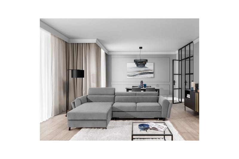 Sofa med chaiselong Eltap Mariall 288x200x92 cm - Monolith 84, Lysegrå, Venstre - Møbler - Sofaer - Sovesofaer