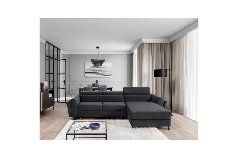 Sofa med chaiselong Eltap Mariall 288x200x92 cm - Monolith 97, Mørkegrå, Højre - Møbler - Sofaer - Sovesofaer