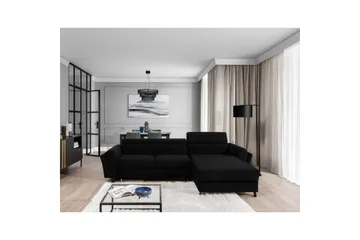 Sofa med chaiselong Eltap Mariall 288x200x92 cm - Sawana 14, Sort, Højre - Møbler - Sofaer - Sovesofaer