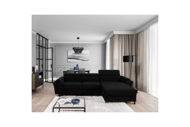 Sofa med chaiselong Eltap Mariall 288x200x92 cm - Sawana 14, Sort, Højre - Møbler - Sofaer - Sovesofaer