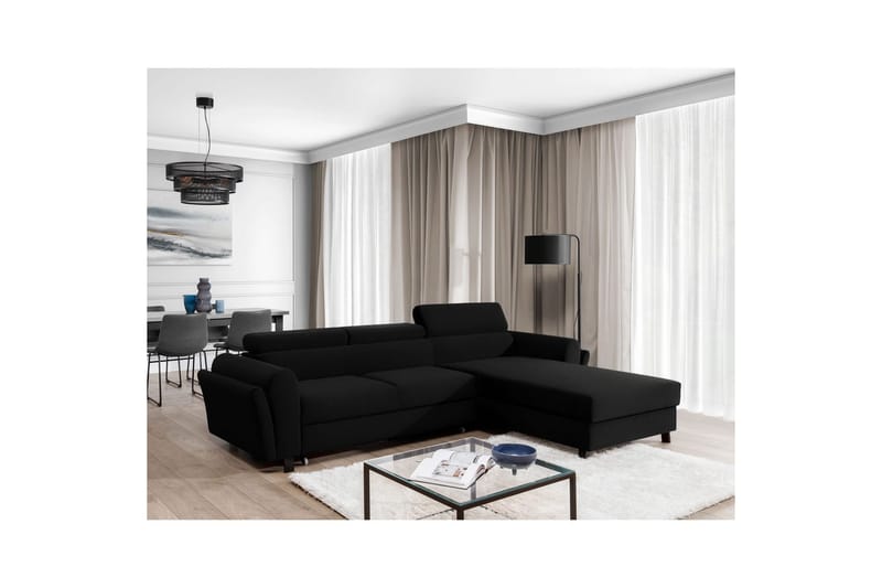 Sofa med chaiselong Eltap Mariall 288x200x92 cm - Sawana 14, Sort, Højre - Møbler - Sofaer - Sovesofaer