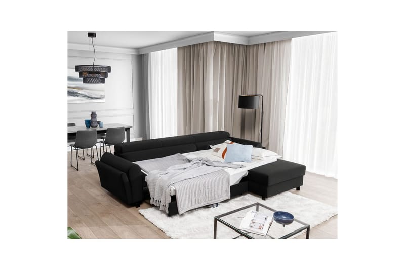 Sofa med chaiselong Eltap Mariall 288x200x92 cm - Sawana 14, Sort, Højre - Møbler - Sofaer - Sovesofaer