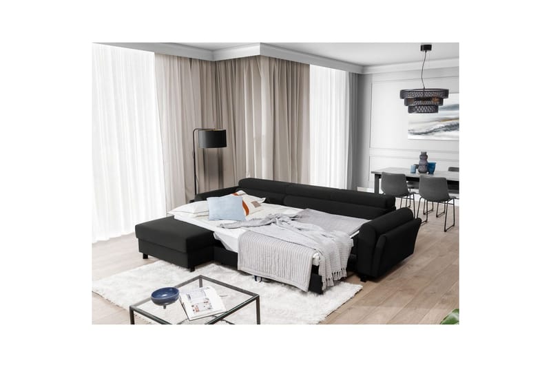 Sofa med chaiselong Eltap Mariall 288x200x92 cm - Sawana 14, Sort, Venstre - Møbler - Sofaer - Sovesofaer