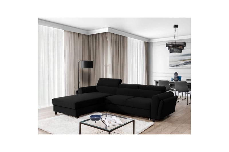 Sofa med chaiselong Eltap Mariall 288x200x92 cm - Sawana 14, Sort, Venstre - Møbler - Sofaer - Sovesofaer