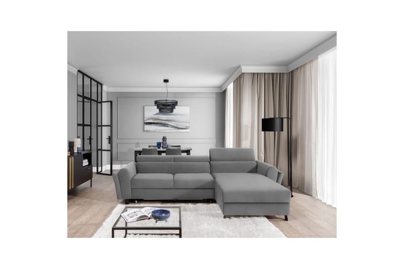 Sofa med chaiselong Eltap Mariall 288x200x92 cm - Paros 05, Lysegrå, Højre - Møbler - Sofaer - Sovesofaer