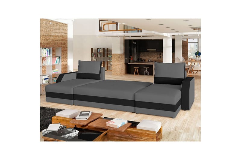 Sofa med chaiselong Eltap Marion 312x143x88 cm - Alova 36, Alova 04, Grå, Sort - Møbler - Sofaer - Sovesofaer