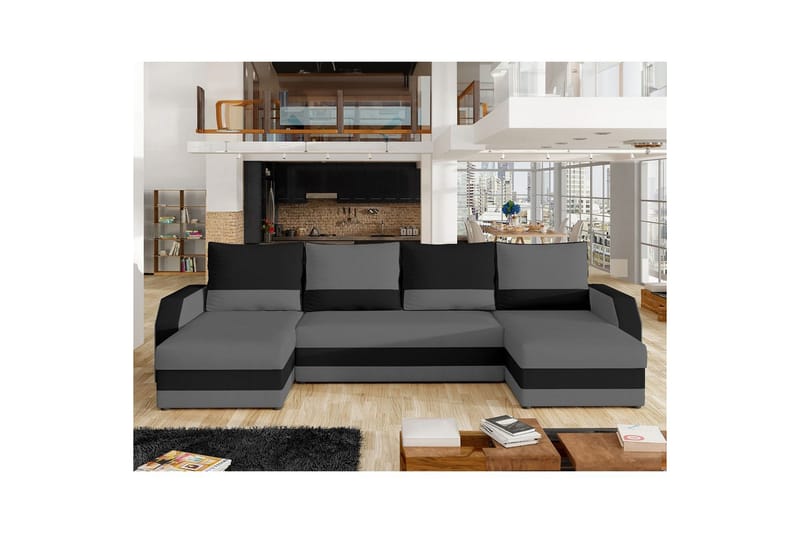 Sofa med chaiselong Eltap Marion 312x143x88 cm - Alova 36, Alova 04, Grå, Sort - Møbler - Sofaer - Sovesofaer