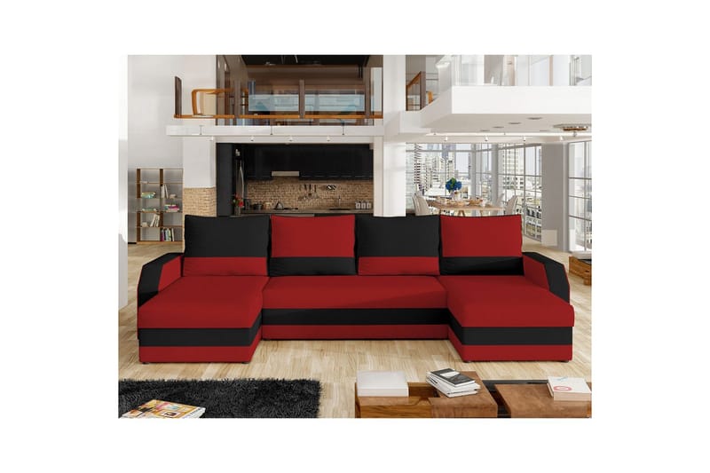 Sofa med chaiselong Eltap Marion 312x143x88 cm - Alova 46, Alova 04, Rød, Sort - Møbler - Sofaer - Sovesofaer