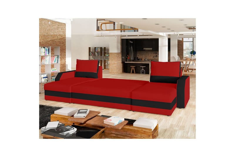 Sofa med chaiselong Eltap Marion 312x143x88 cm - Alova 46, Alova 04, Rød, Sort - Møbler - Sofaer - Sovesofaer