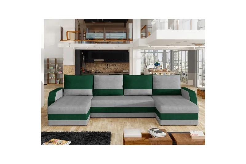 Sofa med chaiselong Eltap Marion 312x143x88 cm - Paros 05, Kronos 19, Lysegrå, Mørkegrøn - Møbler - Sofaer - Sovesofaer