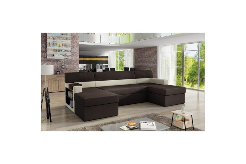 Sofa med chaiselong Eltap Markos 310x159x90 cm - Jasmine 29, Soft 33, Brun, Beige, Venstre - Møbler - Sofaer - Sovesofaer