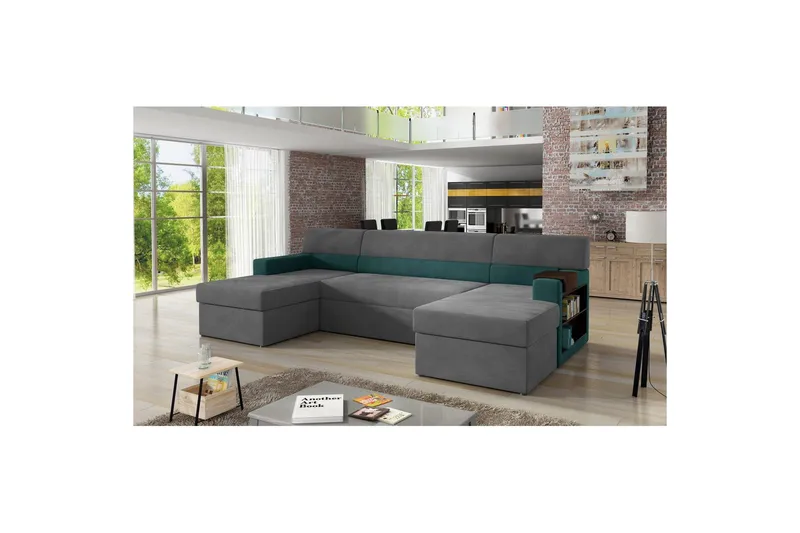 Sofa med chaiselong Eltap Markos 310x159x90 cm, Mat Velvet 85, Mat Velvet 75, Grå, Grøn, Højre