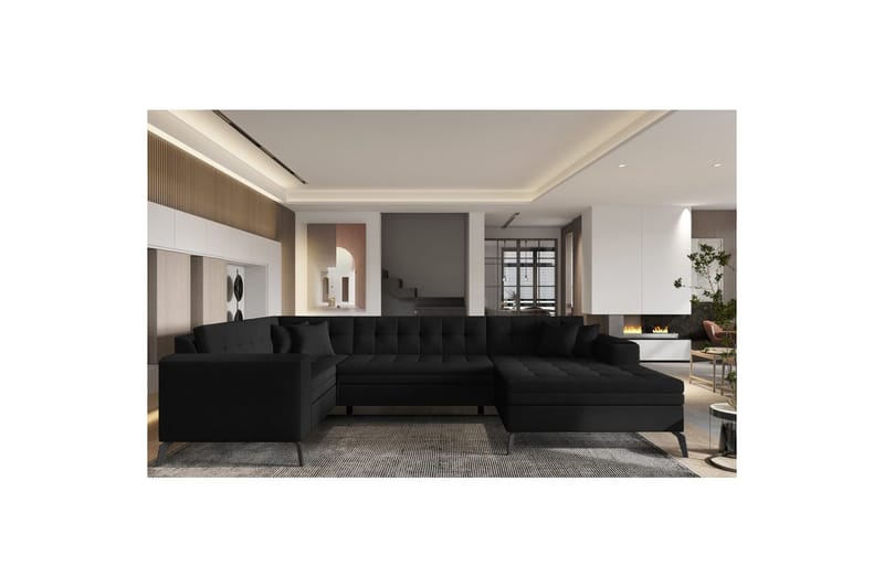 Sofa med chaiselong Eltap Montez 340x180x93 cm - Flores 10, Sort, Højre - Møbler - Sofaer - Sovesofaer