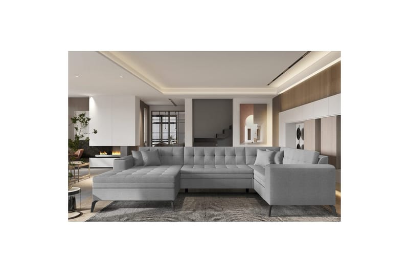 Sofa med chaiselong Eltap Montez 340x180x93 cm - Flores 4, Lysegrå, Venstre - Møbler - Sofaer - Sovesofaer